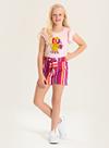 Conjunto Verão Menina Rosa Blusa e Shorts Com Amarração Laço e Listras
