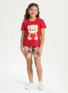 Conjunto Verão Menina Vermelho Blusa e Shorts Ciclista Ursinho Coração