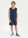 Conjunto Verão Menino Azul Regata e Bermuda com Bainha Sobreposta