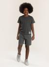Conjunto Verão Menino Cinza Camiseta e Bermuda com Bainha Sobreposta