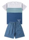 Conjunto Verão Menino Infantil Branco Camiseta e Bermuda Recortes