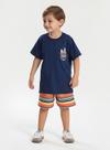 Conjunto Verão Menino Marinho Camiseta e Bermuda Com Cadarço Surf