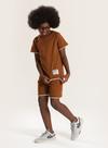 Conjunto Verão Menino Marrom Camiseta e Bermuda com Bainha Sobreposta