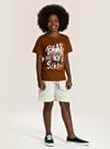 Conjunto Verão Menino Marrom Camiseta e Bermuda com Recorte Urso Moderno