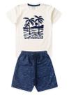 Conjunto Verão Menino Natural Camiseta e Bermuda com Cadarço Los Angeles