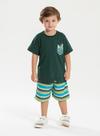 Conjunto Verão Menino Verde Camiseta e Bermuda Com Cadarço Surf