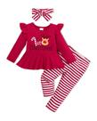 Conjunto vermelho de roupa de Natal para menina Doresbebe, 3 peças