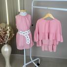 Conjunto Vestido Boho Chic Com Bata Capa Babado Camadas Kids