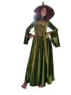 Conjunto Vestido medieval verde tradicional acompanha chapéu verde veludo luxo