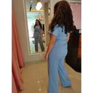 Conjunto Viagem Blusa aberta com faixa em lastex e Calça Pantalona