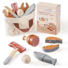 Conjunto Wooden Play Food para cortar carne e ovos ROBOTIME com saco