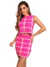 Conjunto Xadrez Feminino Cropped Sem Manga E Saia Curta
