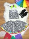 Conjunto Xadrez Junino Infantil Preto e Branco Cropped Saia Festa Junina Caipira Quadrilha Sinhá