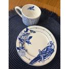 Conjunto xicara cha arara listrada azul Conjunto xicara cha arara listrada azul