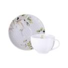 Conjunto Xícara e Pires de Chá Porcelana 250ml Tramontina Magnólia Branca Decorada