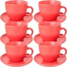 Conjunto Xícaras Com Pires 12Pçs Vermelho Em Cerâmica 210ml Conjunto Xícaras Com Pires 12Pçs Vermelho Em Cerâmica 210ml