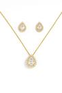 Conjunto Zircônia Cristal Gota Banhado a Ouro 18K