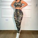 Conjuntos Calça E Top Roupas De Academia Fit Camuflado Exercito Estampados