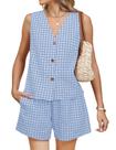 Conjuntos de 2 peças para roupas femininas de verão PEHMEA 2025 Blue-L