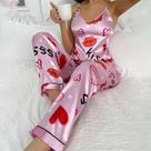 Conjuntos De Pijamas De Seda Floral Para Mulheres, Top Sem Mangas Com Alças Finas E Calças Longas, 2 Conjuntos De Pijamas De Seda Floral Para Mulheres, Top Sem Mangas Com Alças Finas E Calças Longas, 2