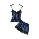 Conjuntos De Pijamas Sexy De Renda E Cetim Para Mulheres, Tops Cropped Sem Mangas E Shorts, 2 Peças,