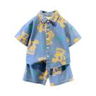 Conjuntos De Roupas De Verão Em Denim Para Meninos Com Estampa De Urso Em 2 Peças, Trajes Casuais Conjuntos De Roupas De Verão Em Denim Para Meninos Com Estampa De Urso Em 2 Peças, Trajes Casuais