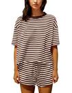 Conjuntos de shorts de pijama Ythomm para mulheres listrados, verão, marrom, algodão Conjuntos de shorts de pijama Ythomm para mulheres listrados, verão, marrom, algodão