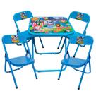 Conjutno Mesa Mesinha Infantil e 4 Cadeiras Dobrável Até 40 Kg Azul Estampa Circo