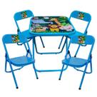 Conjutno Mesa Mesinha Infantil e 4 Cadeiras Dobrável Até 40 Kg Azul Estampa Floresta