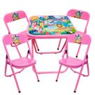 Conjutno Mesa Mesinha Infantil e 4 Cadeiras Dobrável Até 40 Kg Rosa Estampa Circo