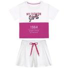 Conjuto Blusa e Short Infantil Feminino Marisol Na cor Branco/Fúcsia Ref:103119542 Conjuto Blusa e Short Infantil Feminino Marisol Na cor Branco/Fúcsia Ref:103119542