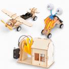 Construa e Aprenda Robô Avião Casa Com Luz De Madeira Com Motor Destaque e Monte o Brinquedo Elétrico