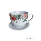 Consumê Com Pires Porcelana Branca Decorada 450 Ml