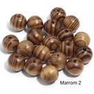 Conta Bola Madeira Mesclada 24mm Com Brilho E Furo 50 Peças