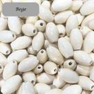 Contas Bola Azeitona Madeira 15mm Com Furo e Brilho 50 Peças - Bege