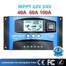 Controlador De Carga Solar MPPT Y&H 40A 60A 100A Com LCD, Saída USB Dupla, 12V 24V Automático,