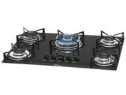 Cooktop 5 Bocas Gás GLP Fischer Mesa de Vidro Preto Tripla Chama Acendimento Automático FITLINE