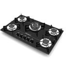 Cooktop 5 Bocas Tripla Chama Chamalux Preto - Mesa de Vidro Temperado, Acendimento Automático e Alta Potência - Bivolt