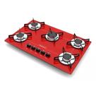 Cooktop 5 Bocas Vermelho Chamalux Ultra Chama com Mesa de Vidro Temperado, Acendimento Automático e Classe A - Bivolt
