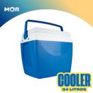 Cooler Caixa Térmica 34L MOR Azul e Branco com Alça e Apoio de Copo Ideal para Praia, Viagens, Camping e Lazer Conserva até 24H