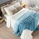 Coordenado Cobre Leito E Cobertor Fluflu Queen Ultrasoft Alto Relevo Dupla Face Azul 100% Poliéster
