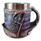 Copo 3D Decorativo Colecionável de Resina Temático Morte Ceifador Caronte Interior em Aço Inox