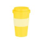 Copo Amarelo Sustentável RPET 400ml Reutilizável Tampa com Vedação e Anel Antiderrapante de Silicone ao Redor