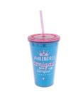 Copo Azul Com Canudo Melhores Amigas 450ml