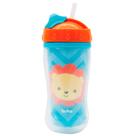 Copo buba parede dupla com canudo de silicone animal fun leao 320ml tampa antivazamento
