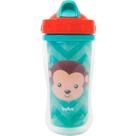 Copo Buba Parede Dupla Com Canudo Silicone Animal Fun Macaco 320ml Tampa Antivazamento