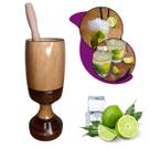 Copo Caipira Grande Cuba Madeira Artesanal 500ml c/ Socador Pilão Kit Premium Bartender Envernizado Externo Drink Caipirinha Coquetel