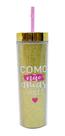 Copo Canudo Cilindro Dourado 450ml - Projeto Kiwi