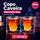 Copo Caveira 75ml Vidro Duplo Kit 2 Peças Para Bar E Drinks