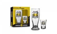 COPO CERVEJA MUNICH 200ml E DOSE OLÉ 60ml AMIGOS DA BEBIDA - Brasfoot Presentes